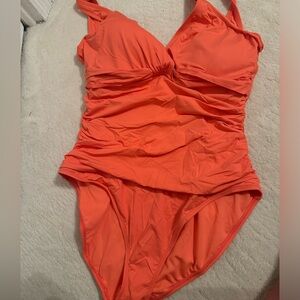 Ralph Lauren Beach Club Solid Swimsuit 14 Coral